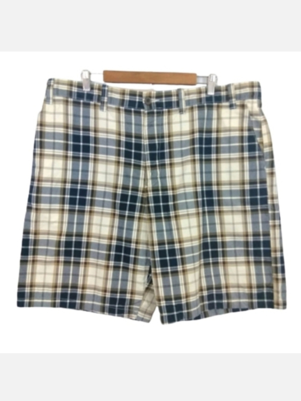 Eddie Bauer Menswear Cotton Khaki Chino Plaid Cream Blue Striped Casual Shorts